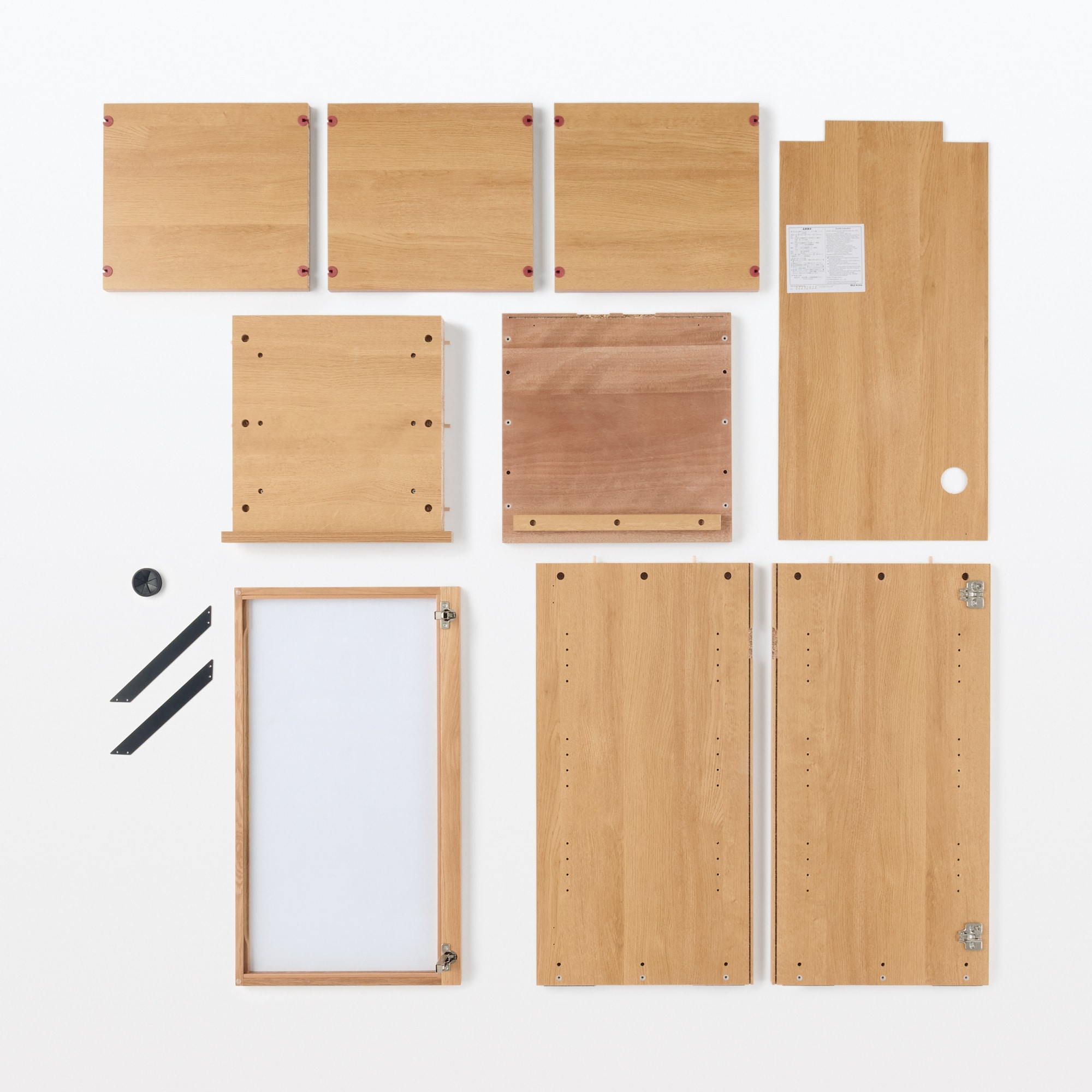 木製キャビネット　ガラス扉　スリム　オーク材突板