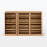 木製キャビネット　ガラス扉　スリム　オーク材突板