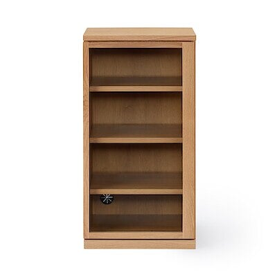 木製キャビネット　ガラス扉　スリム　オーク材突板