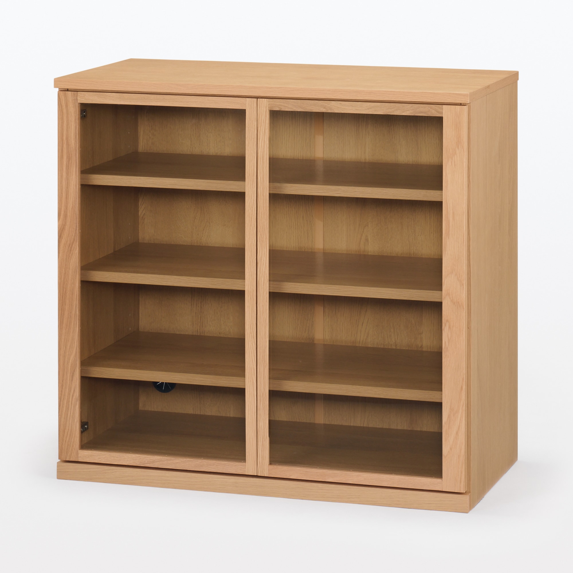 木製キャビネット　ガラス扉　オーク材突板