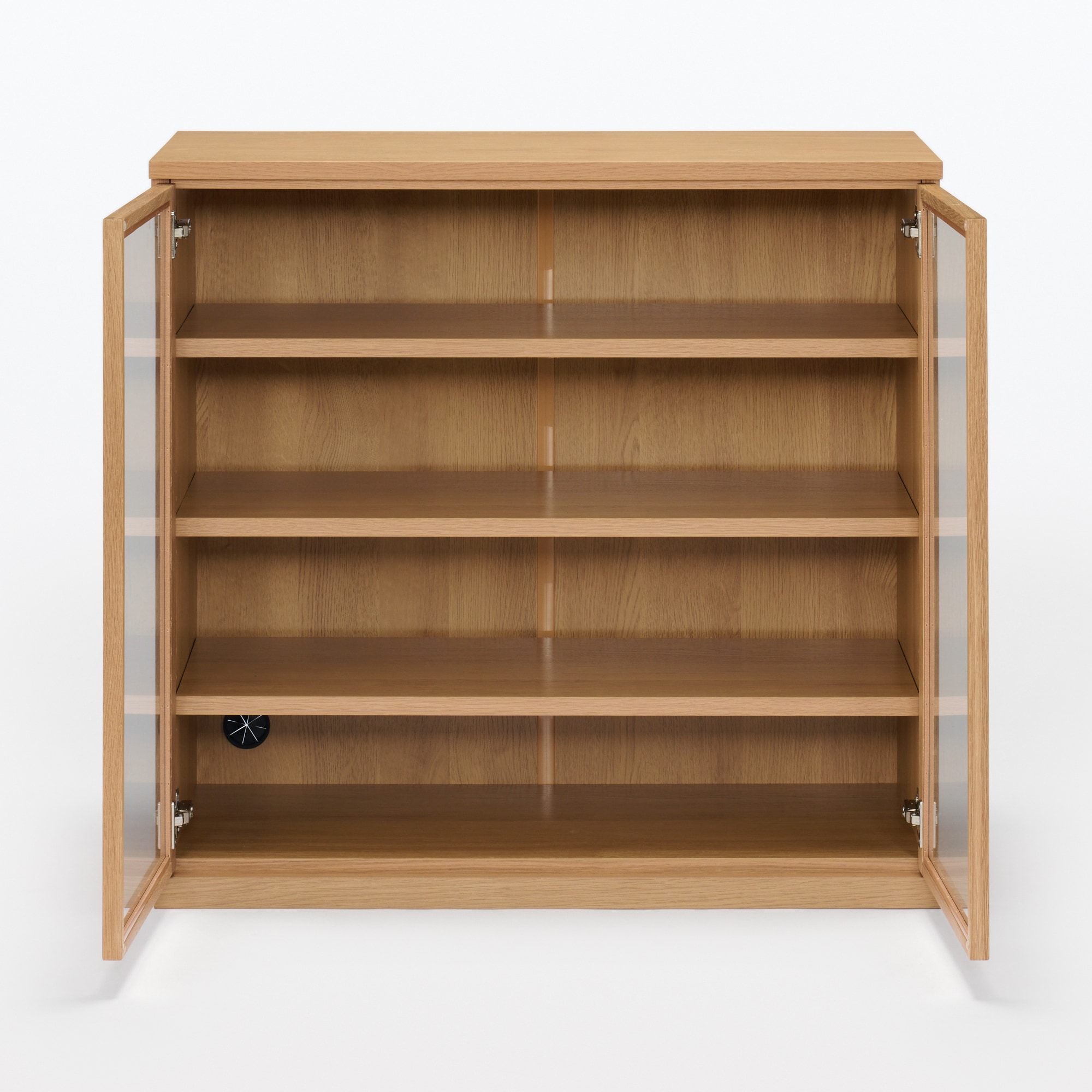 木製キャビネット　ガラス扉　オーク材突板