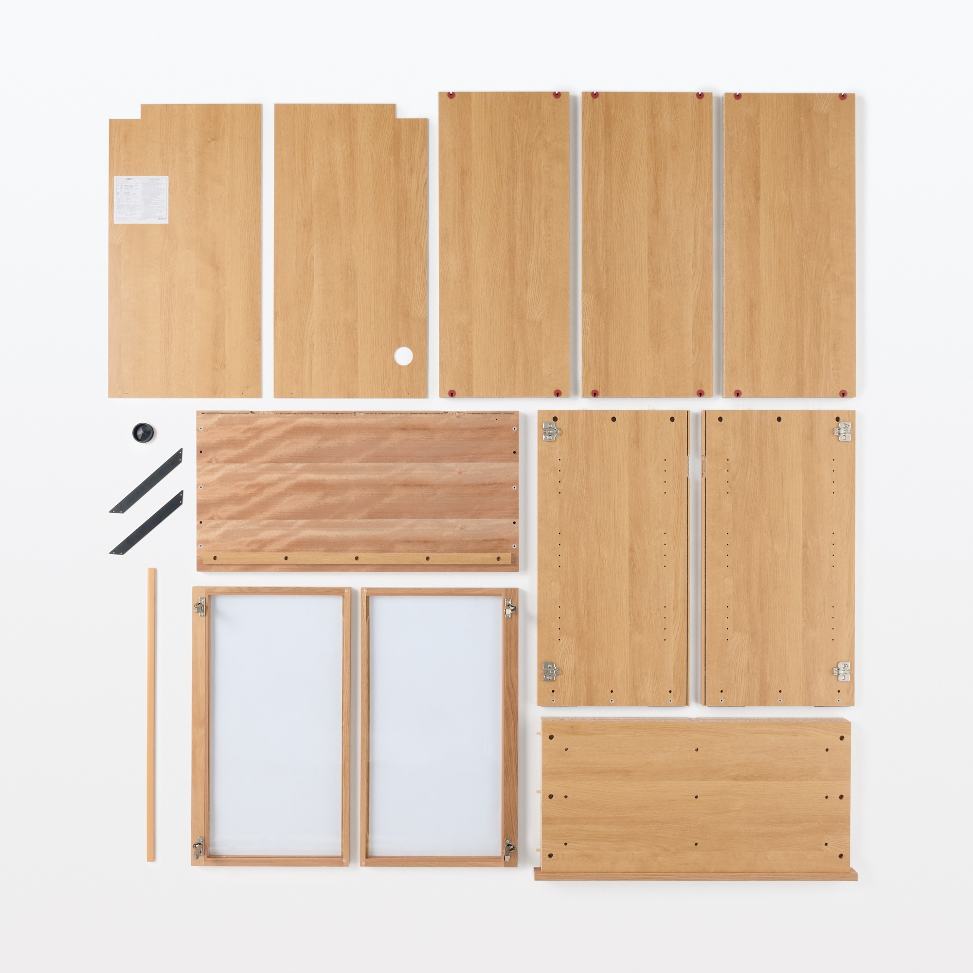 木製キャビネット　ガラス扉　オーク材突板