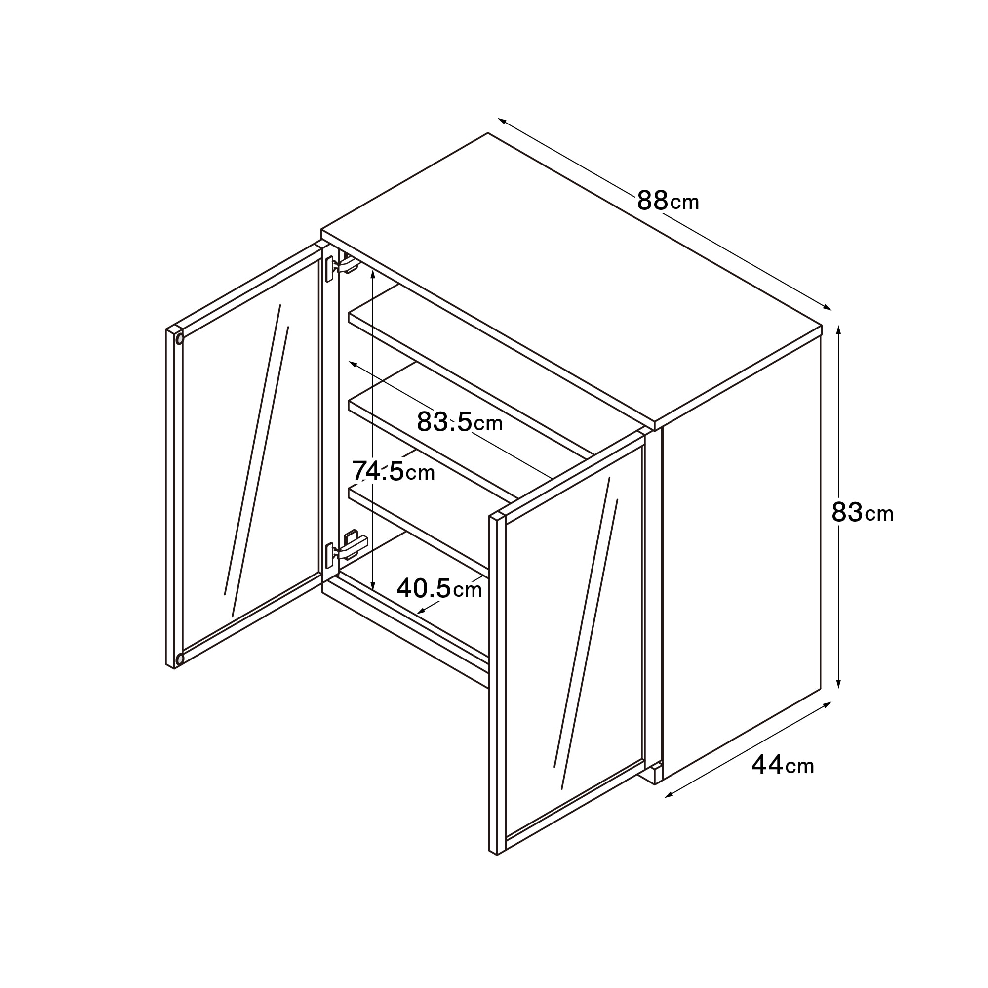 木製キャビネット　ガラス扉　オーク材突板