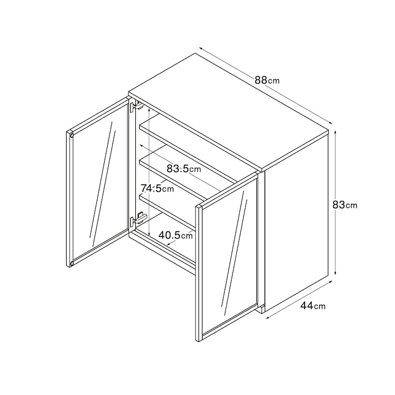 木製キャビネット　ガラス扉　オーク材突板