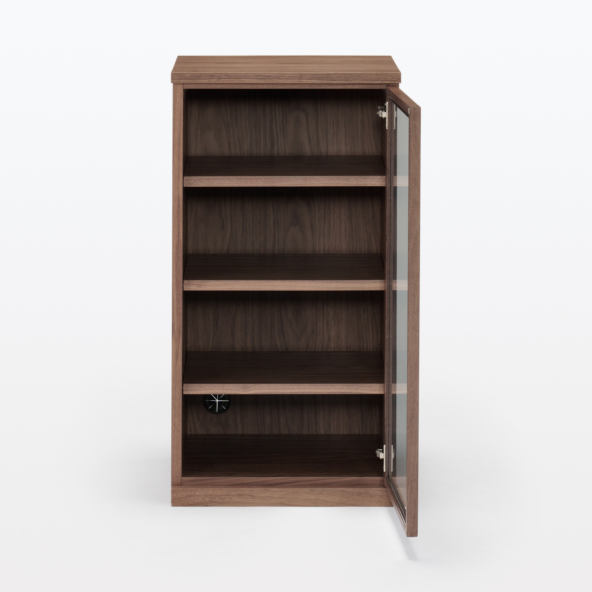 木製キャビネット　ガラス扉　スリム　ウォールナット材突板