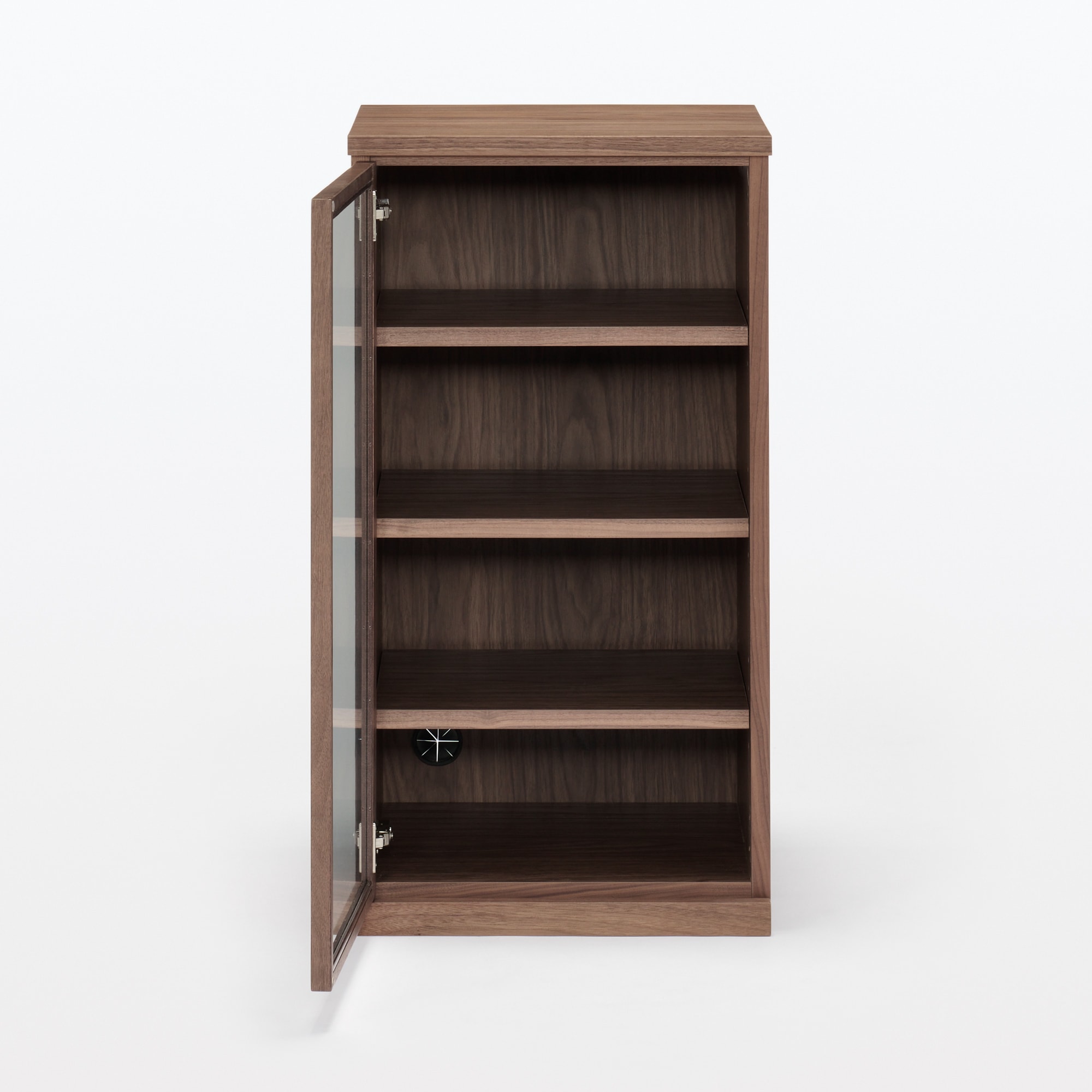 木製キャビネット　ガラス扉　スリム　ウォールナット材突板