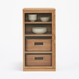 木製キャビネット　ガラス扉　スリム　ウォールナット材突板