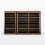 木製キャビネット　ガラス扉　スリム　ウォールナット材突板