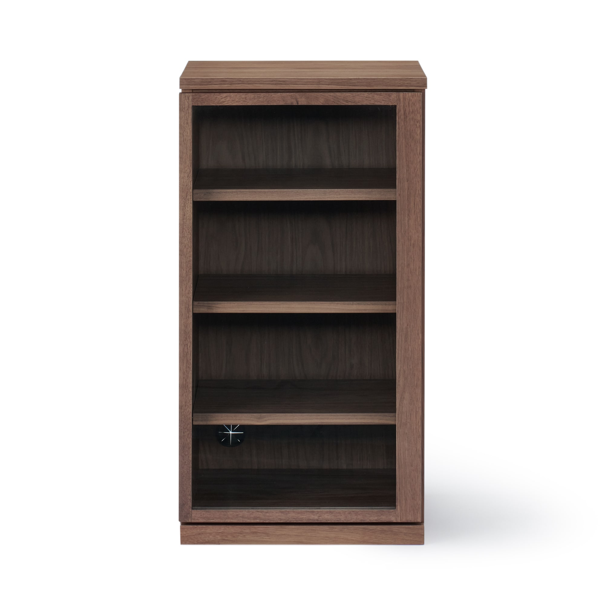 木製キャビネット　ガラス扉　スリム　ウォールナット材突板