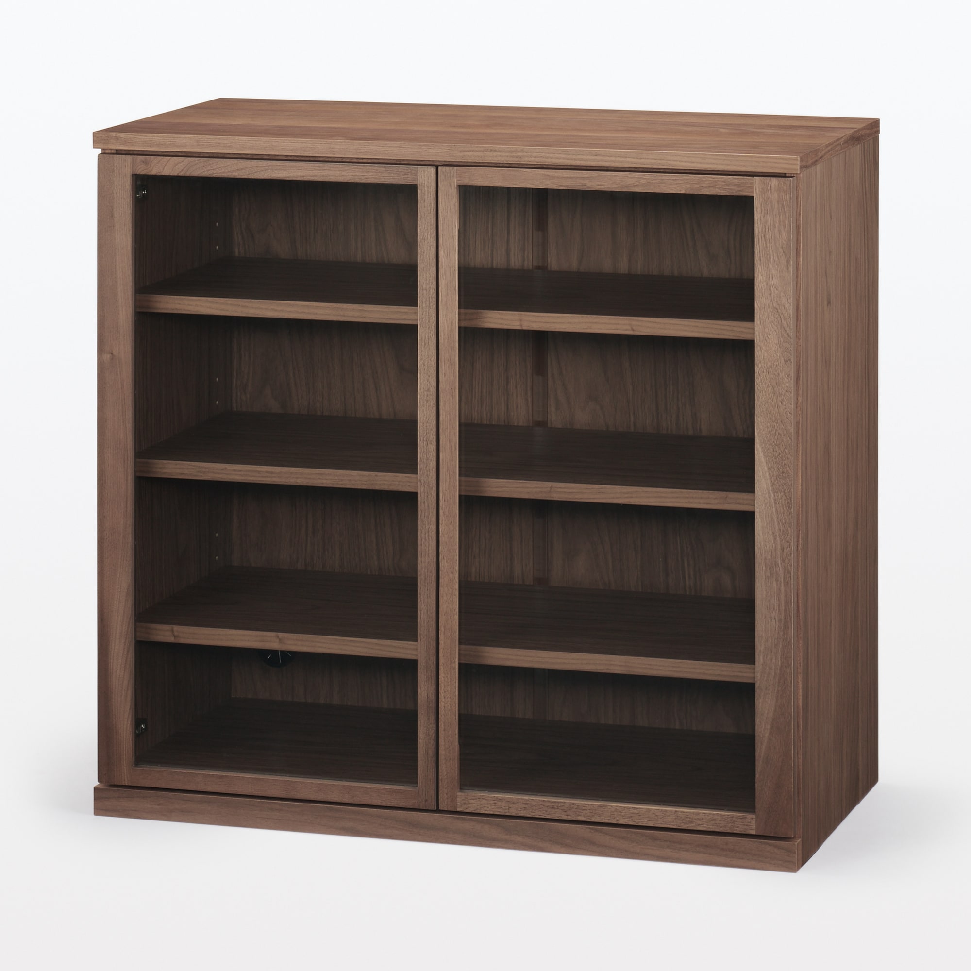 木製キャビネット　ガラス扉　ウォールナット材突板