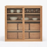 木製キャビネット　ガラス扉　ウォールナット材突板