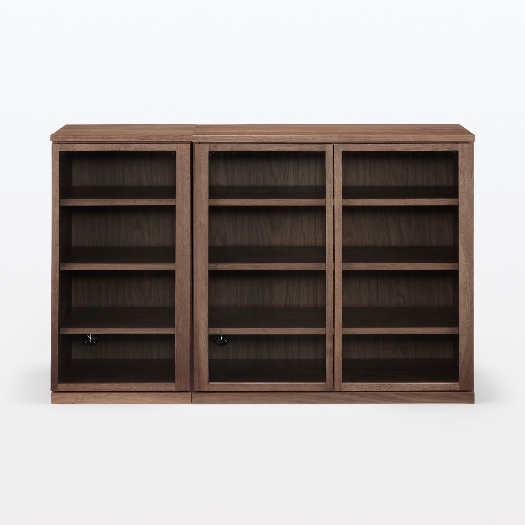 木製キャビネット　ガラス扉　ウォールナット材突板