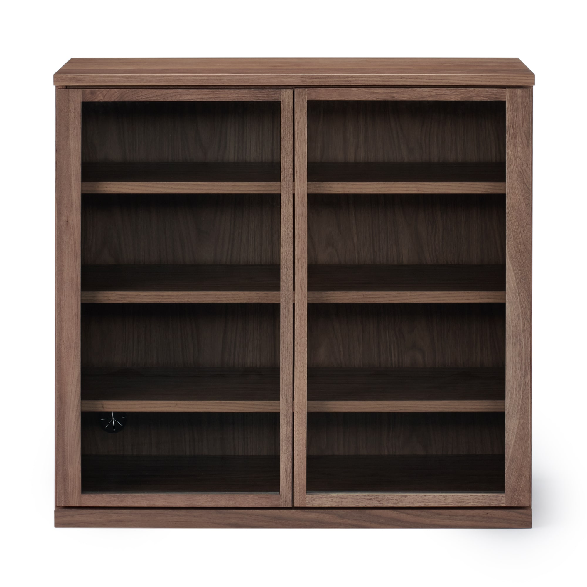 木製キャビネット　ガラス扉　ウォールナット材突板