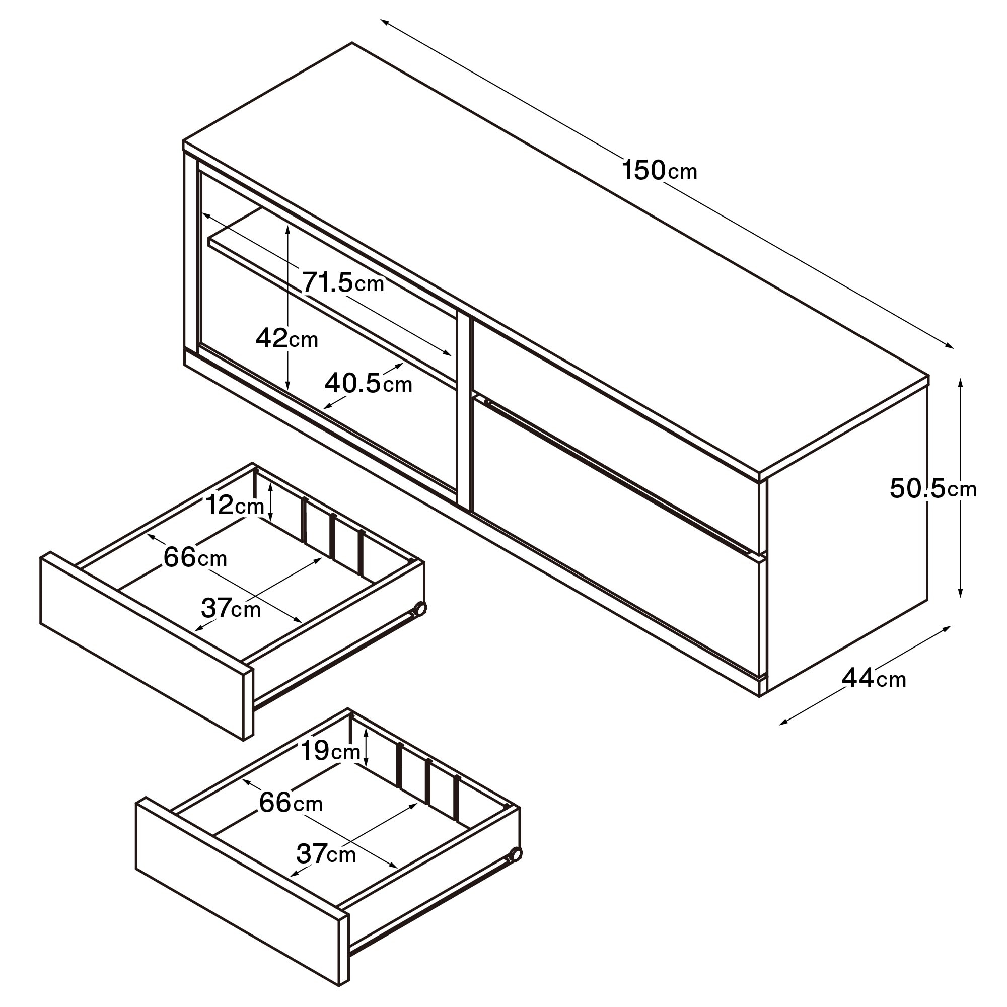木製ＡＶラック　幅１５０ｃｍ　ウォールナット材突板