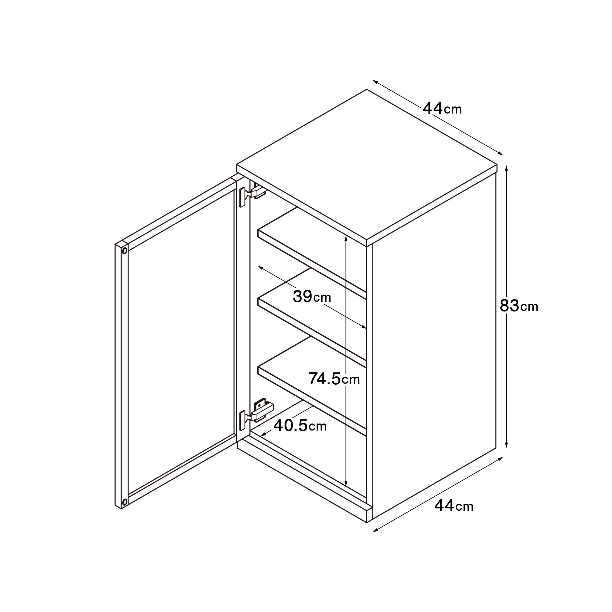木製キャビネット　木扉　スリム　オーク材突板