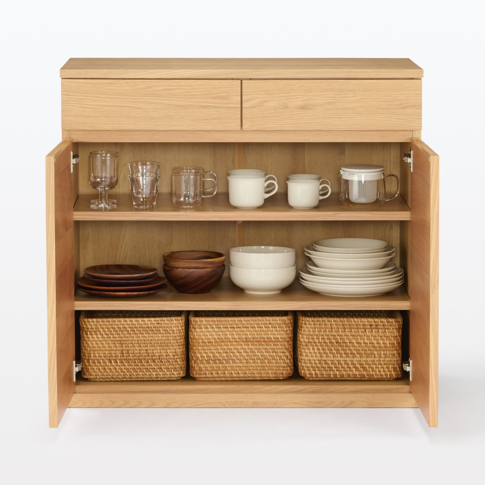 木製キャビネット　木扉　オーク材突板