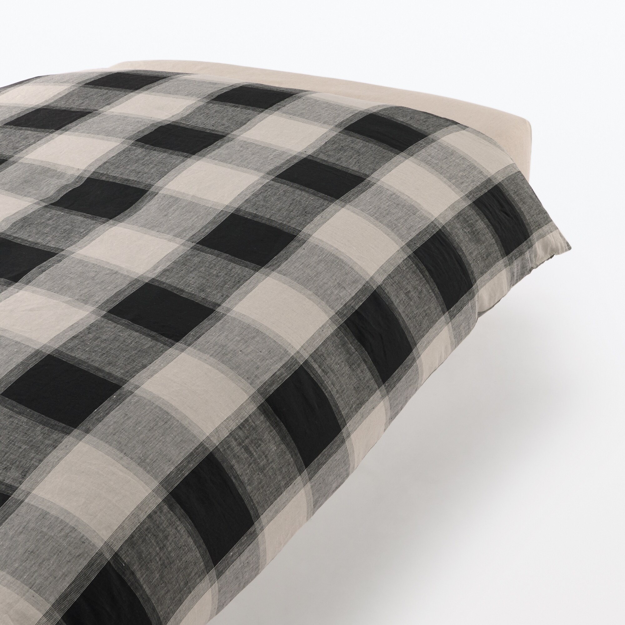 無印良品 麻平織 掛け布団カバー シングル 黒チェック 2枚セット