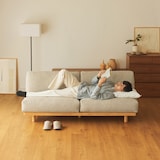 ゆったり座れるアームレスソファ　３シーター　ポリエステル平織