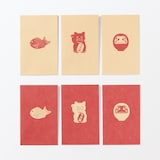 竹紙ぽち袋　縁起物柄３種　招き猫・だるま・鯛