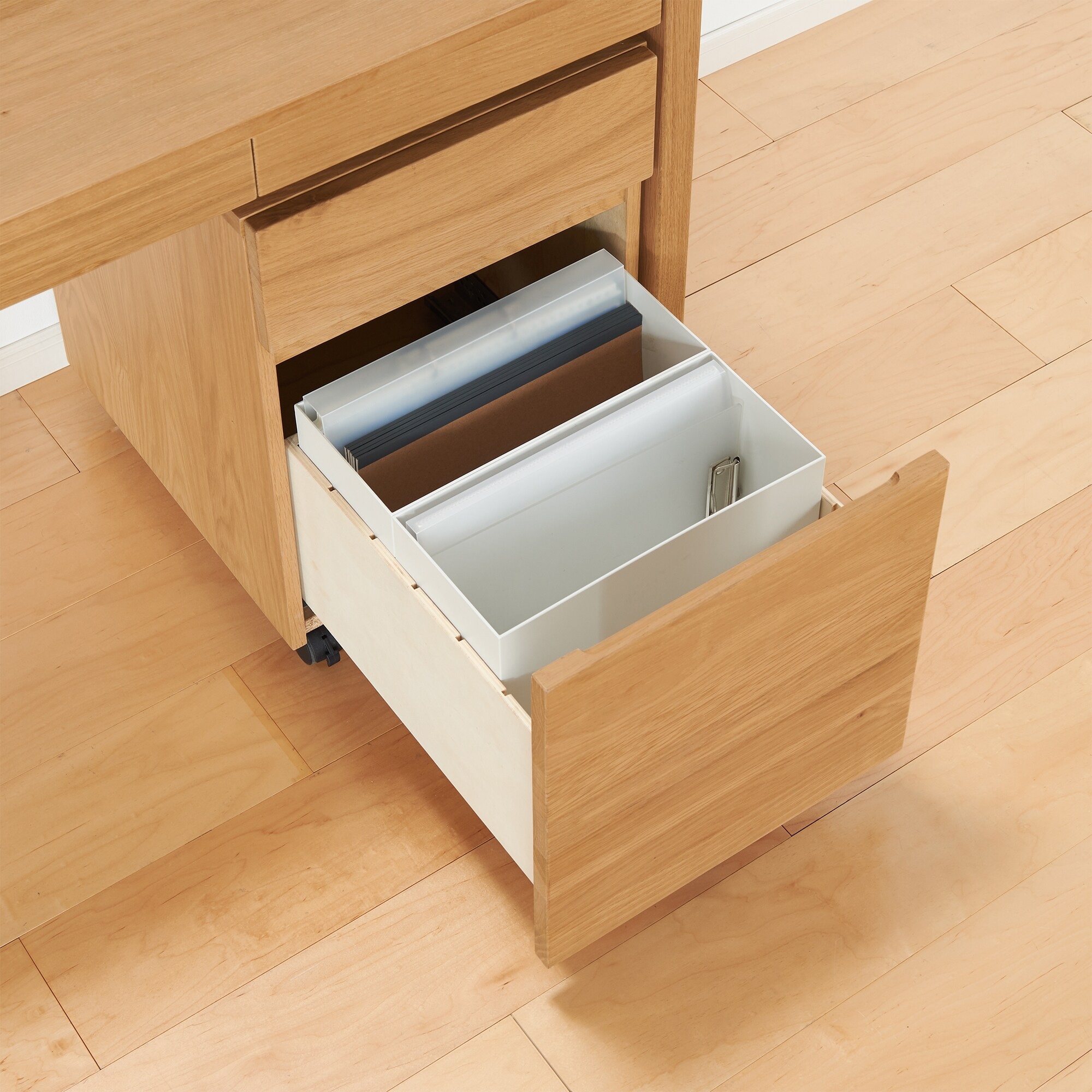 木製デスク　キャビネット　上置きセット