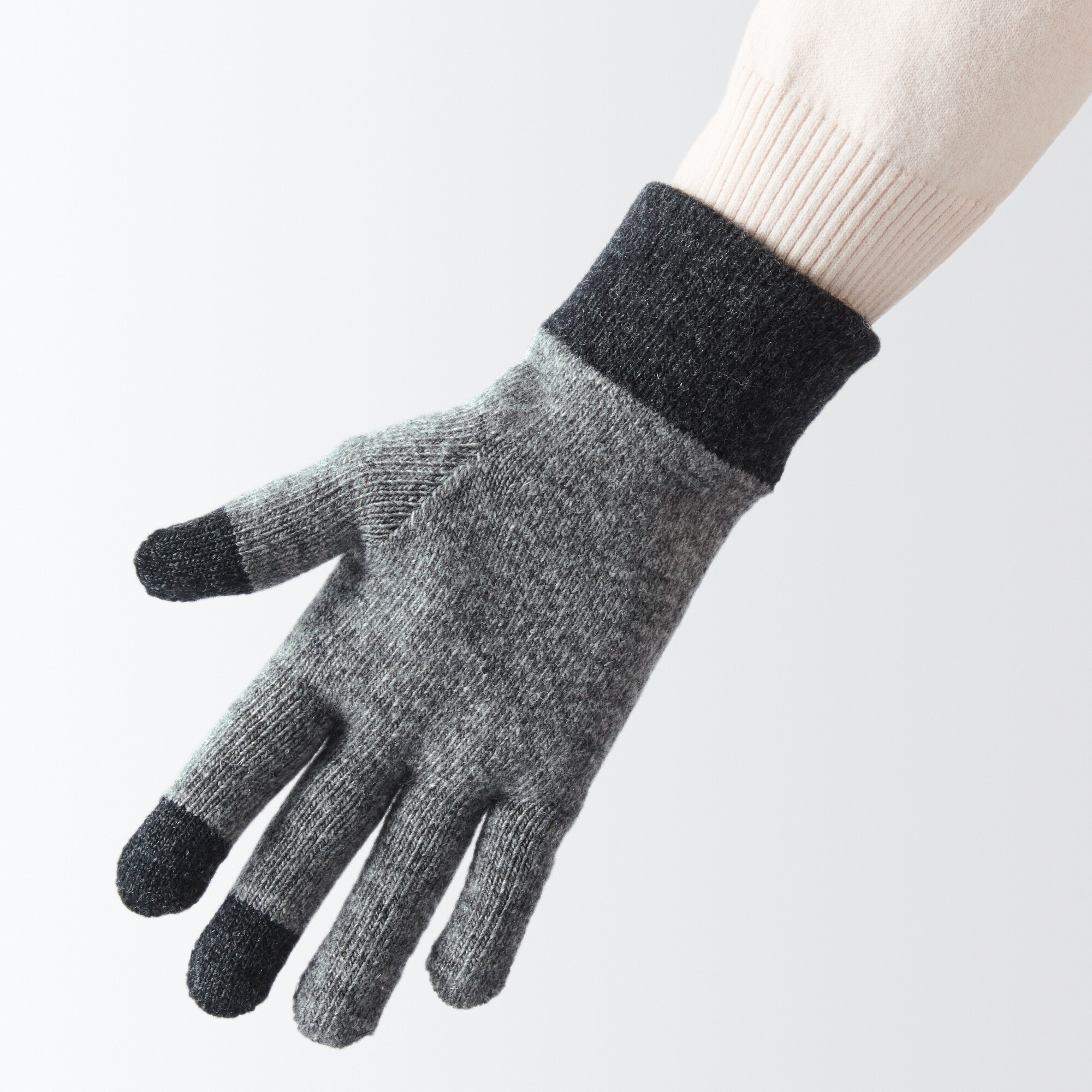 ウール混　裏起毛　　タッチパネル手袋　（配色）