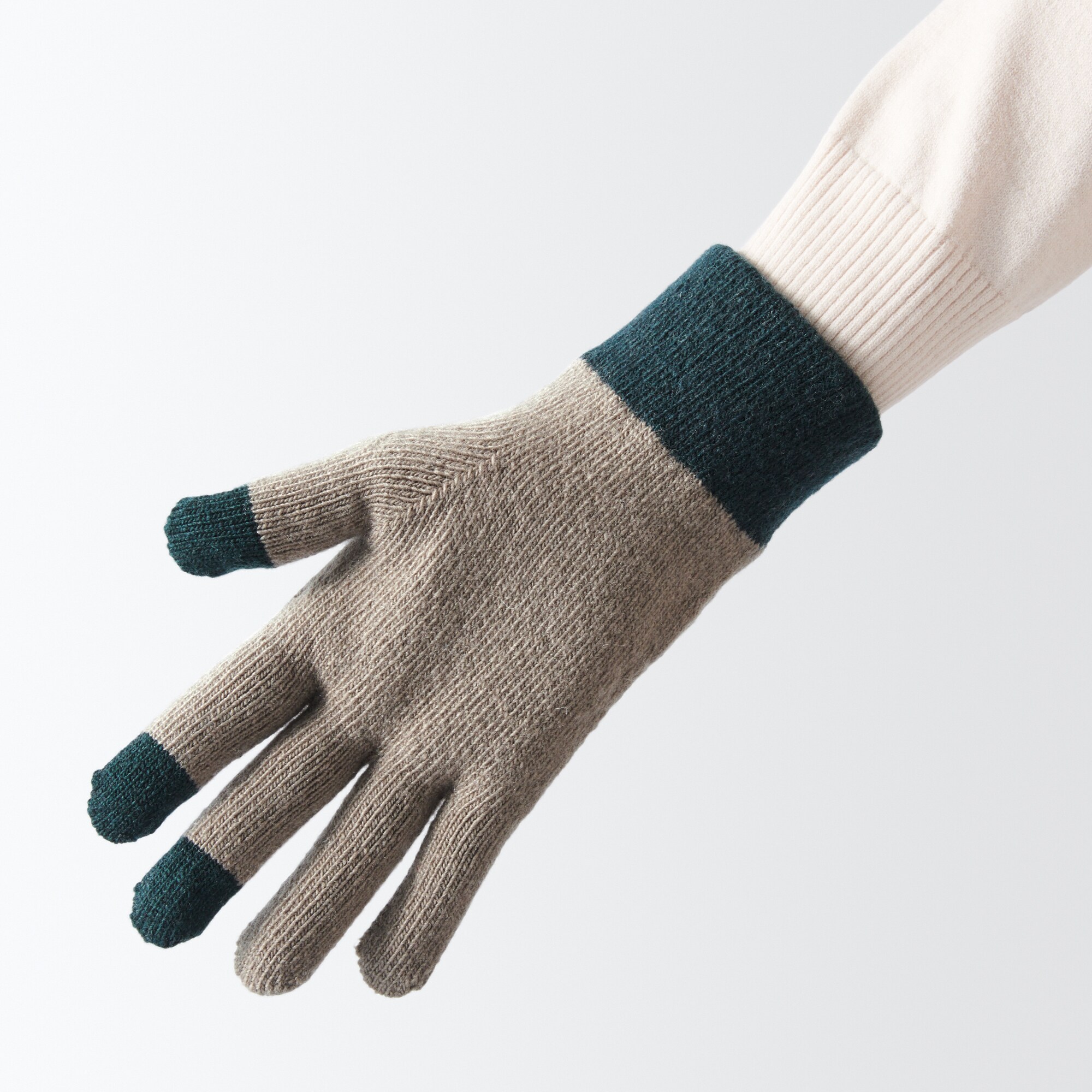 ウール混　裏起毛　　タッチパネル手袋　（配色）