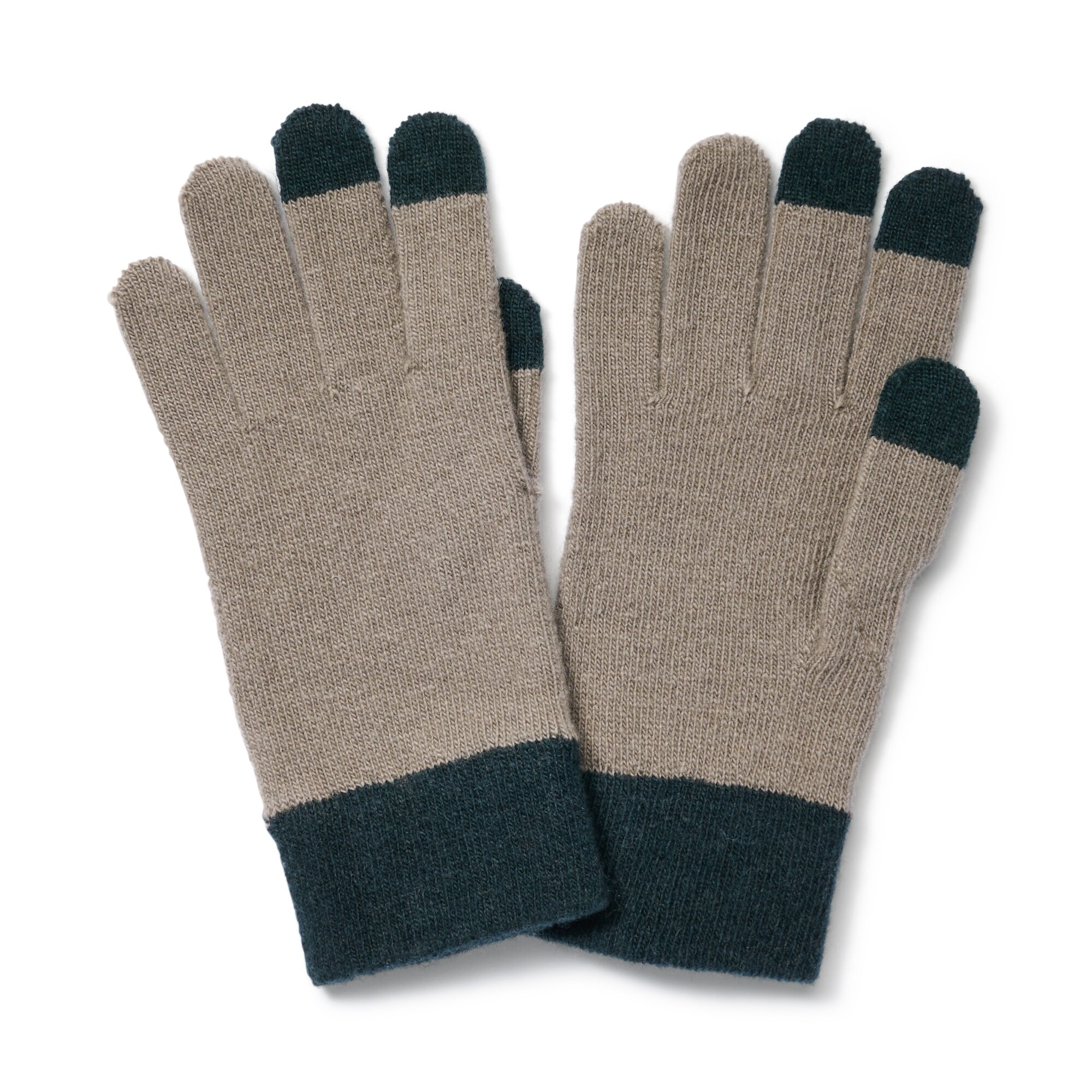 ウール混　裏起毛　　タッチパネル手袋　（配色）