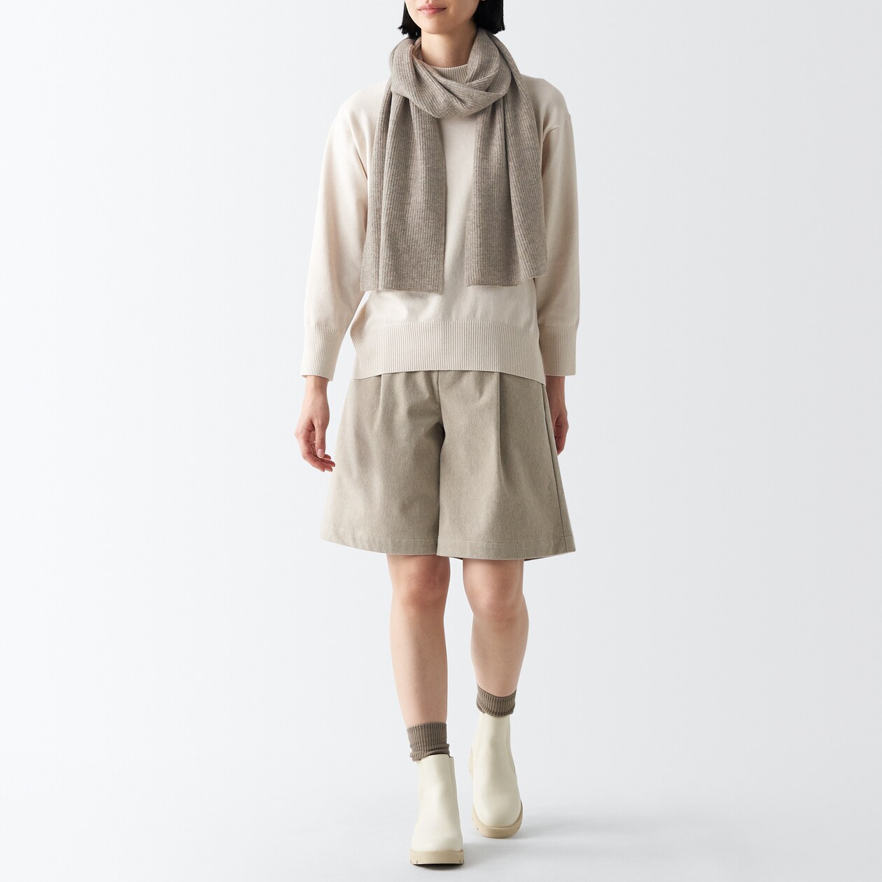 再生ポリエステル混　リブ編み　マフラー　