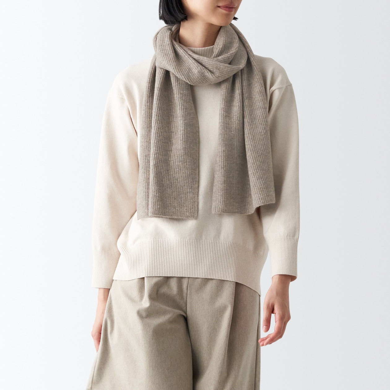 再生ポリエステル混　リブ編み　マフラー　