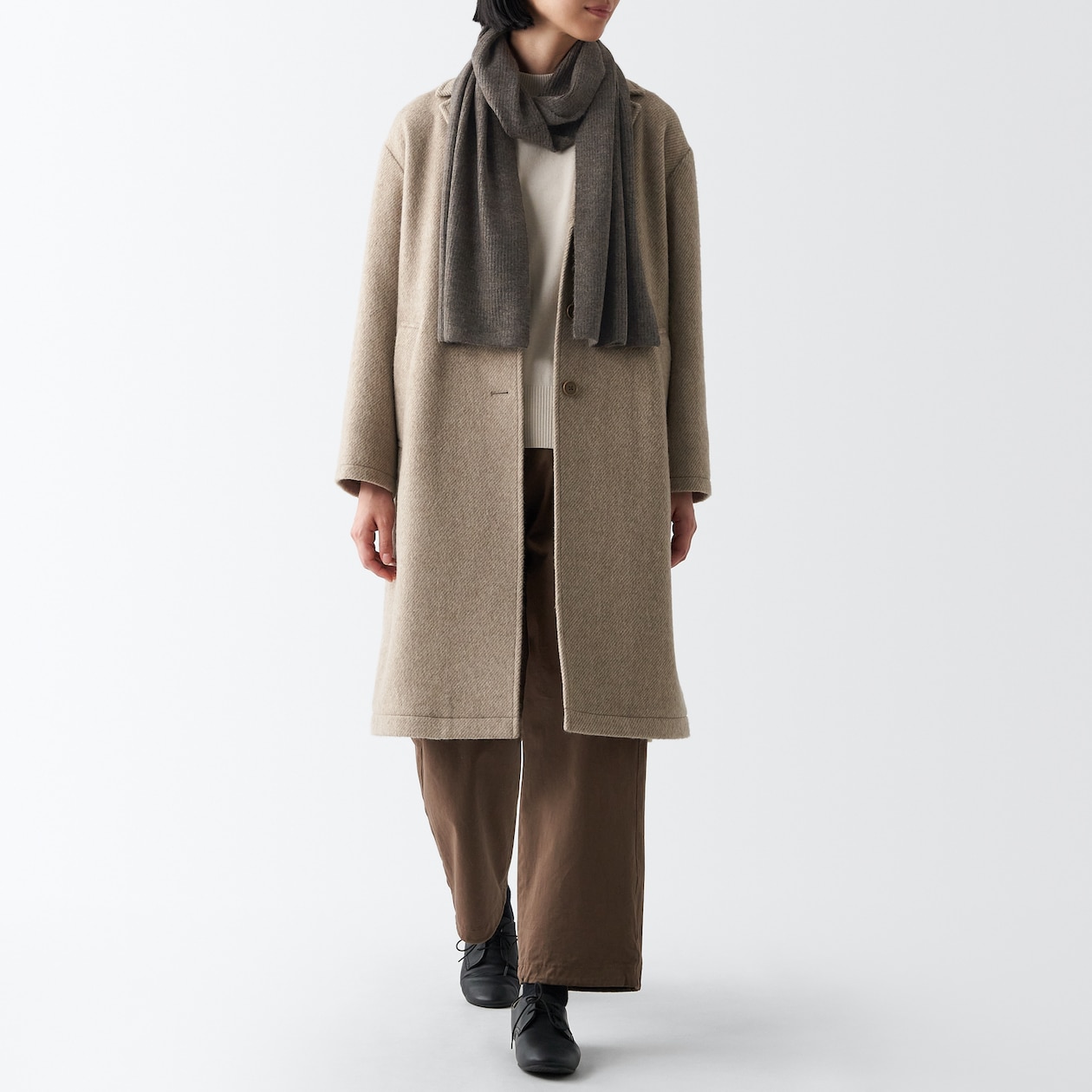 再生ポリエステル混　リブ編み　マフラー　