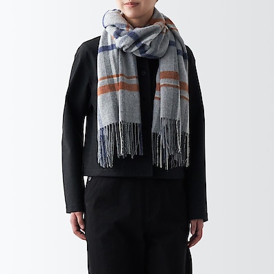 ウール　ひざ掛けにもなる　大判ストール（チェック）