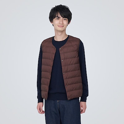 軽量ダウンノーカラーベスト（帯電防止裏地）