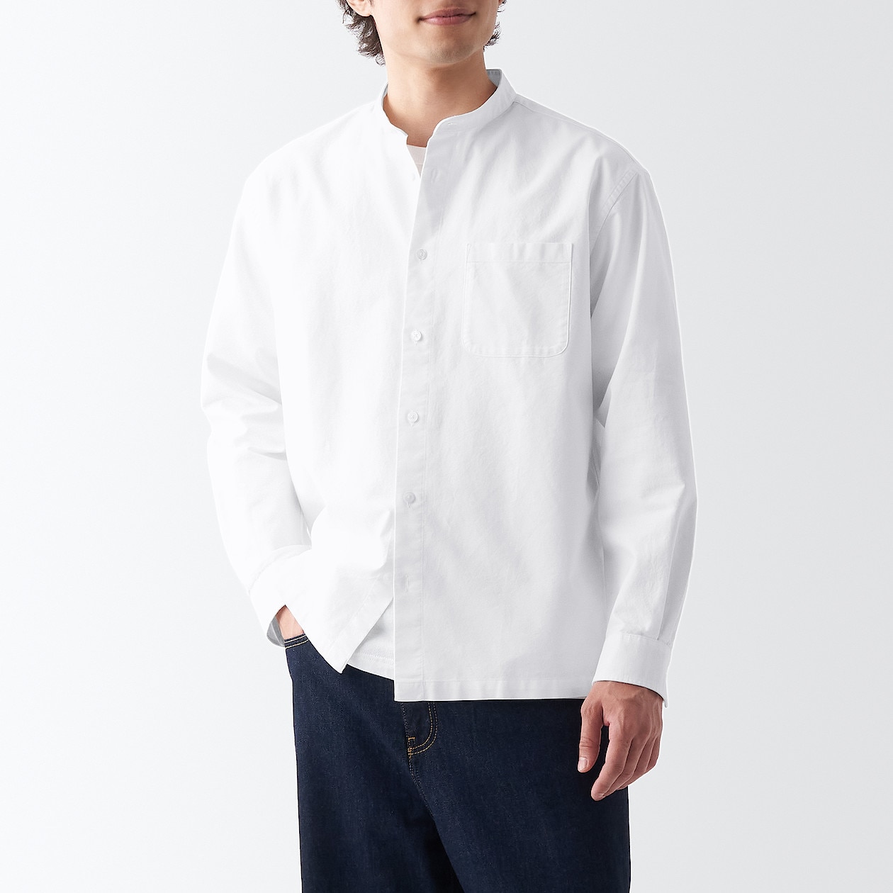 洗いざらしオックススタンドカラー長袖シャツ | 無印良品