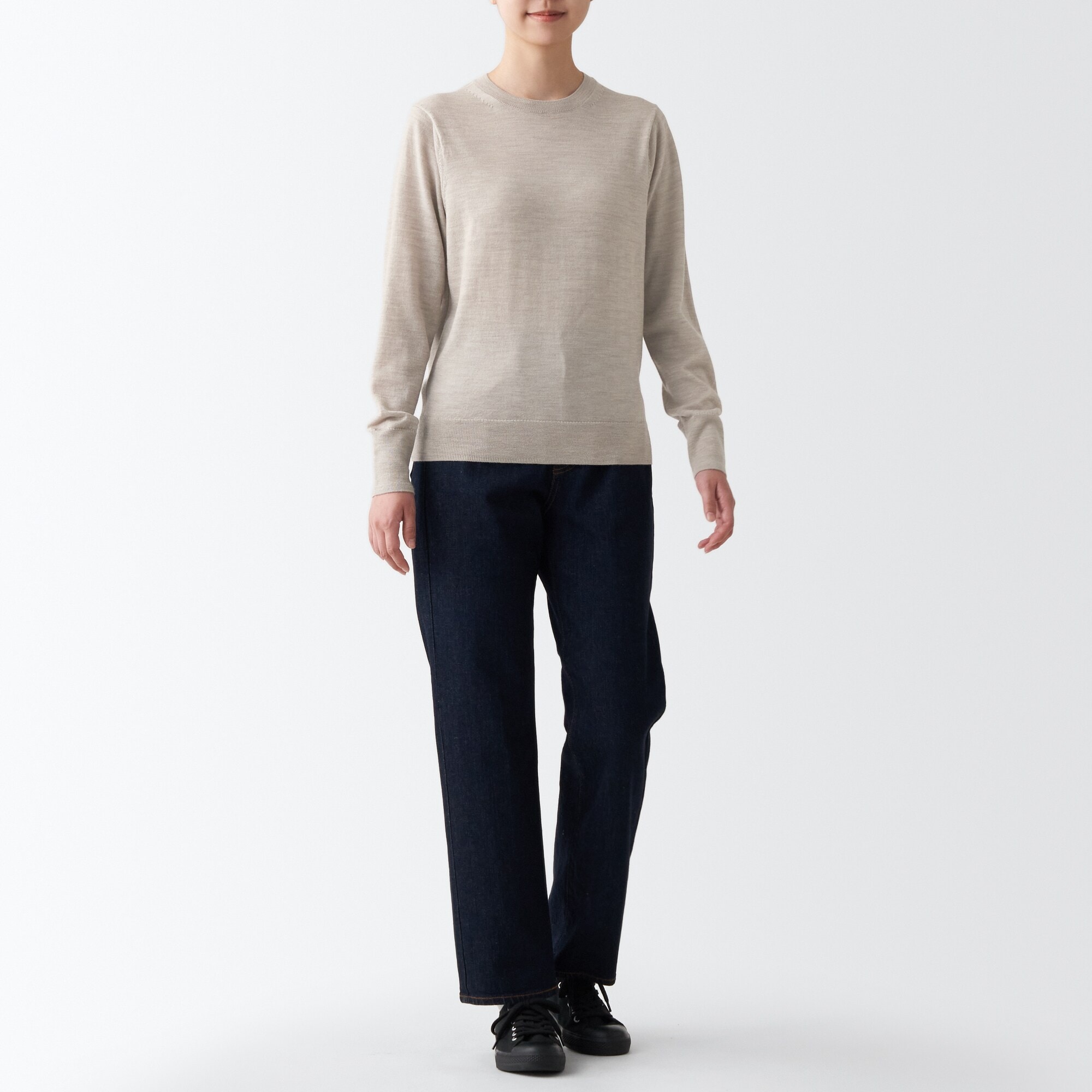 洗えるウールハイゲージクルーネックセーター