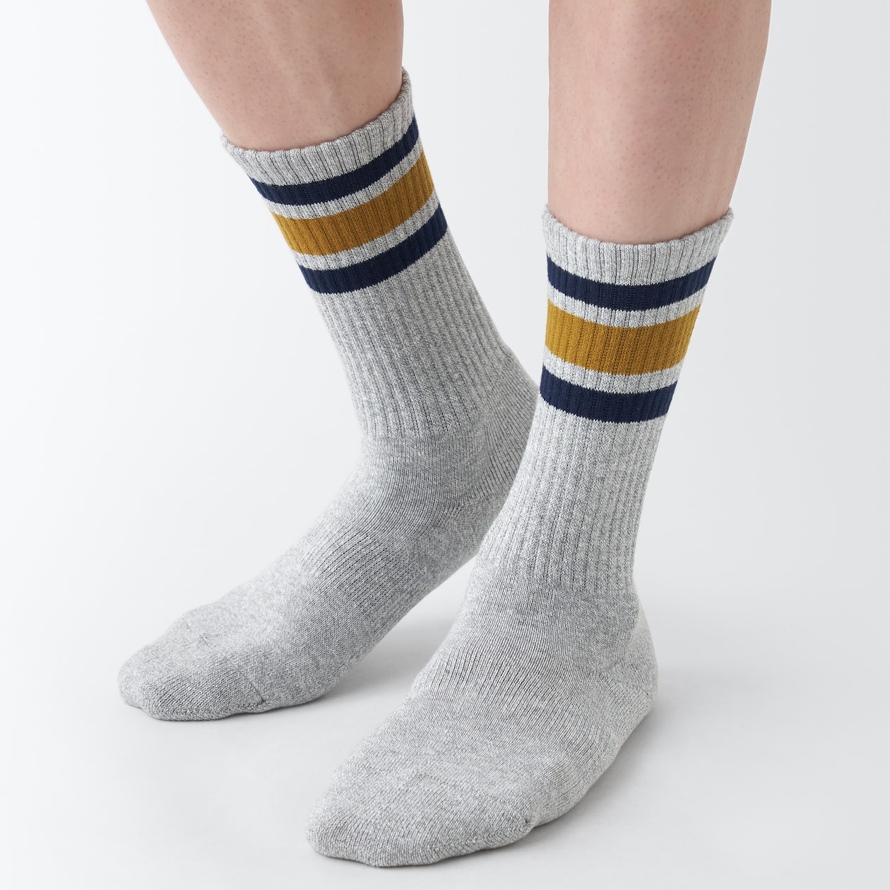 足なり直角　パイル編み　厚手靴下（ライン／紳士）