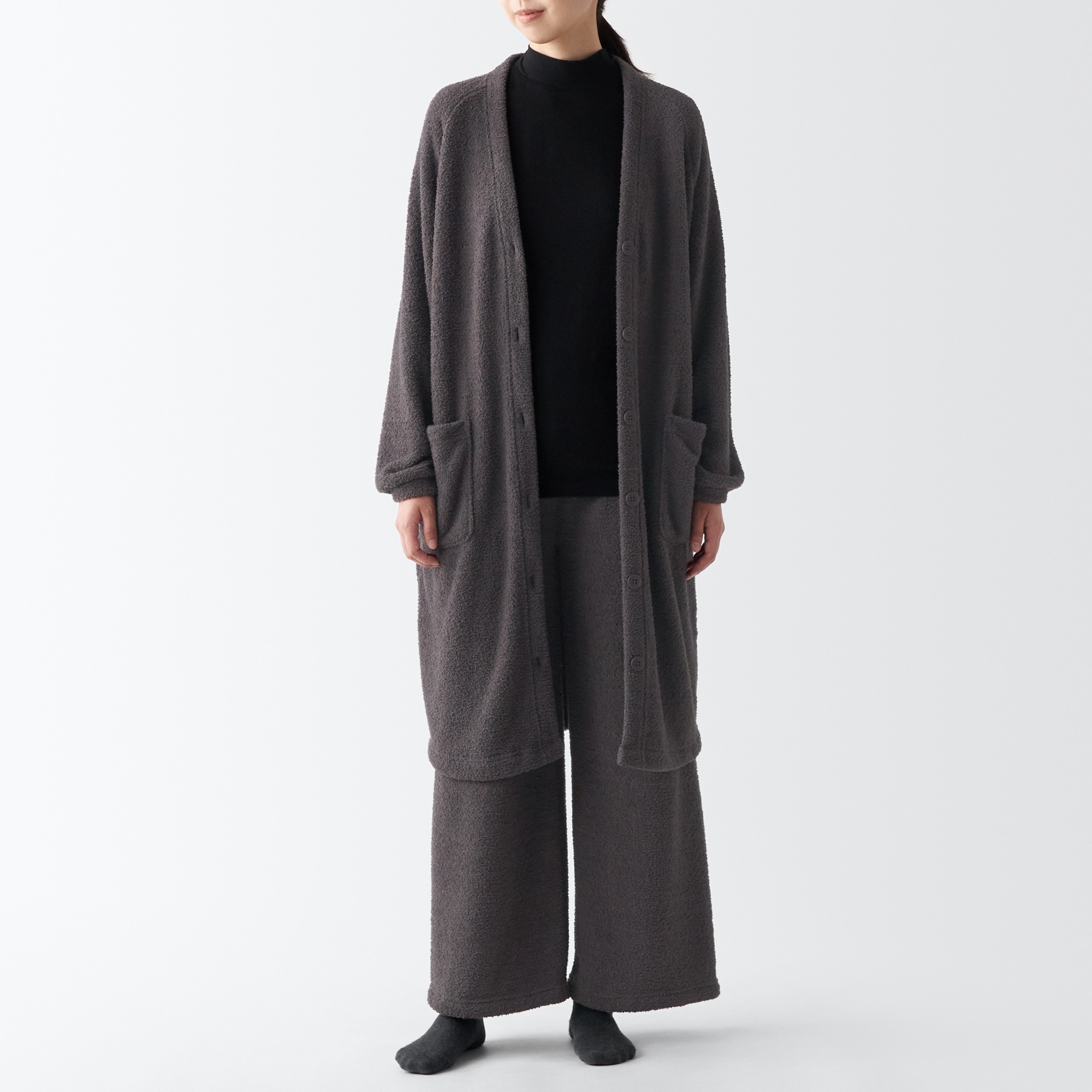 ニットフリース　ロングカーディガン