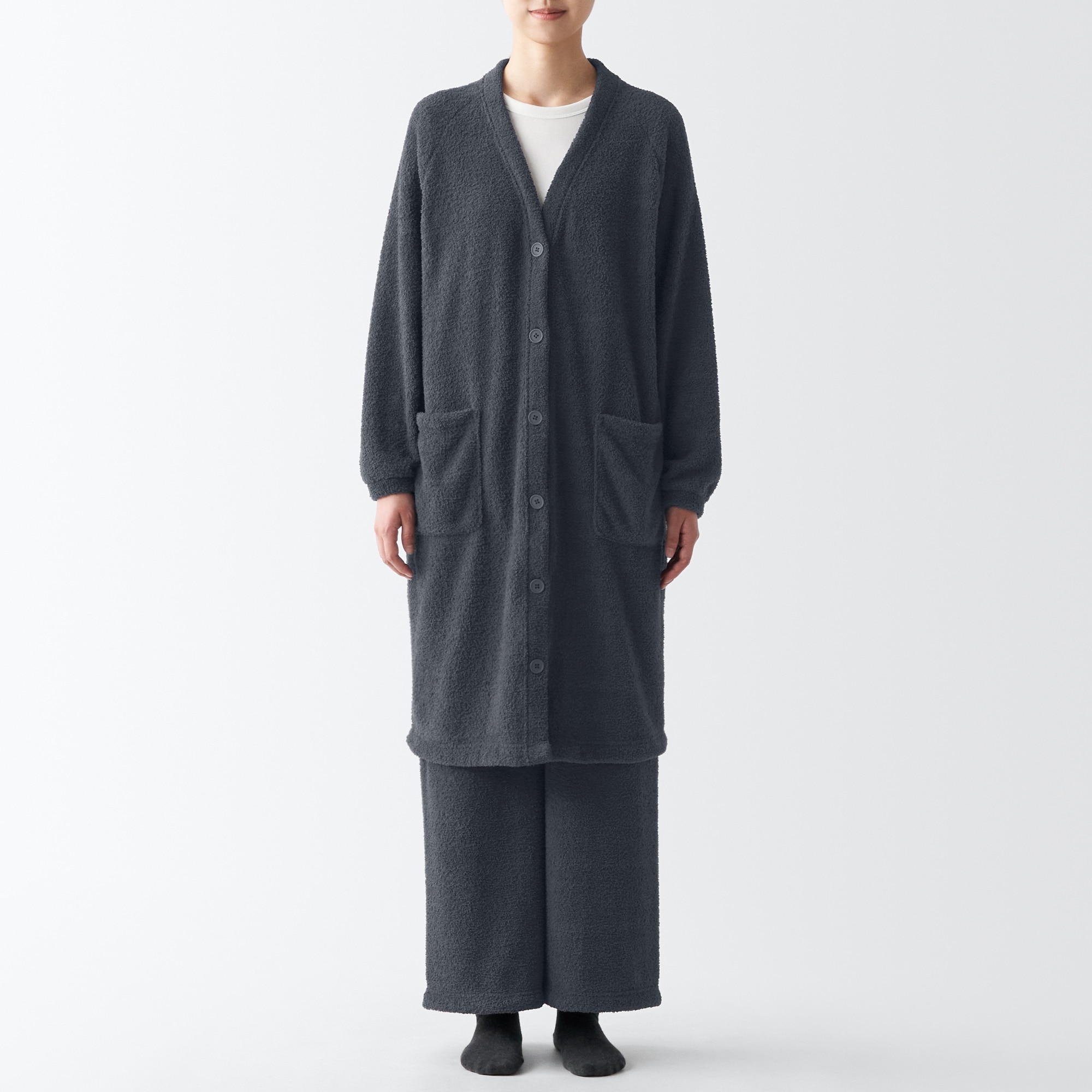 ニットフリース　ロングカーディガン