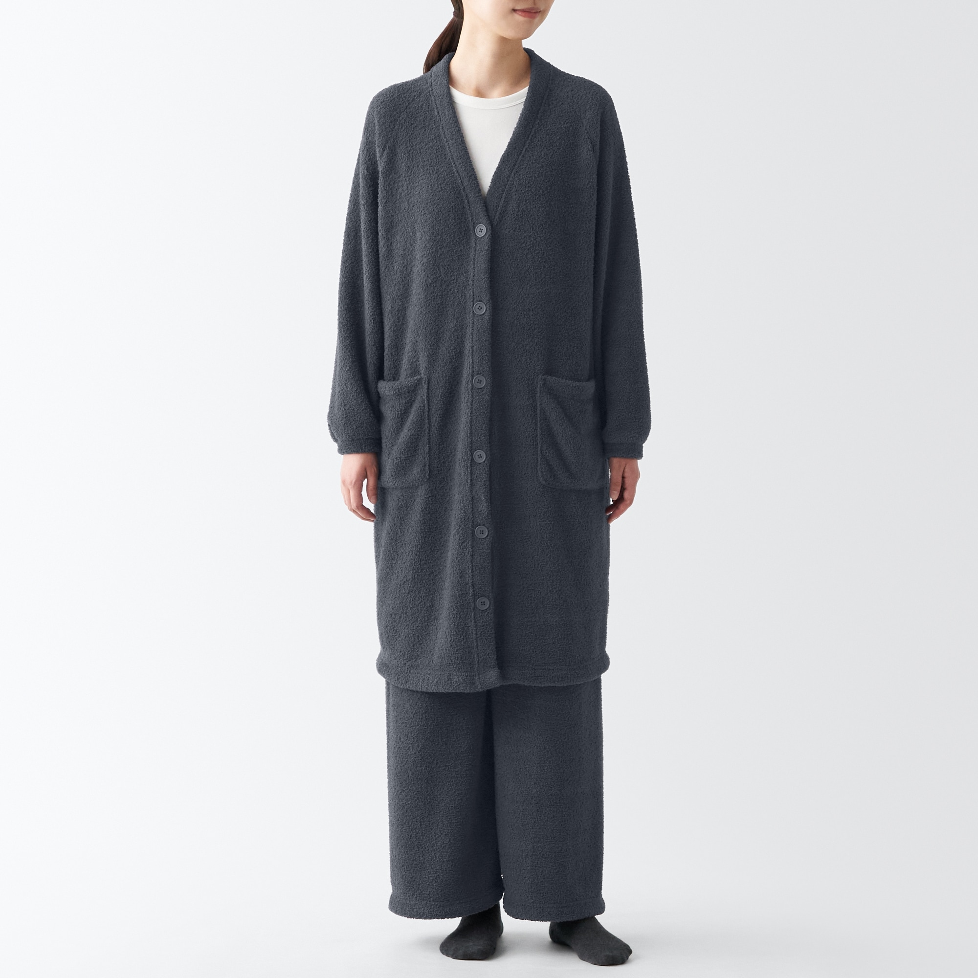 ニットフリース　ロングカーディガン