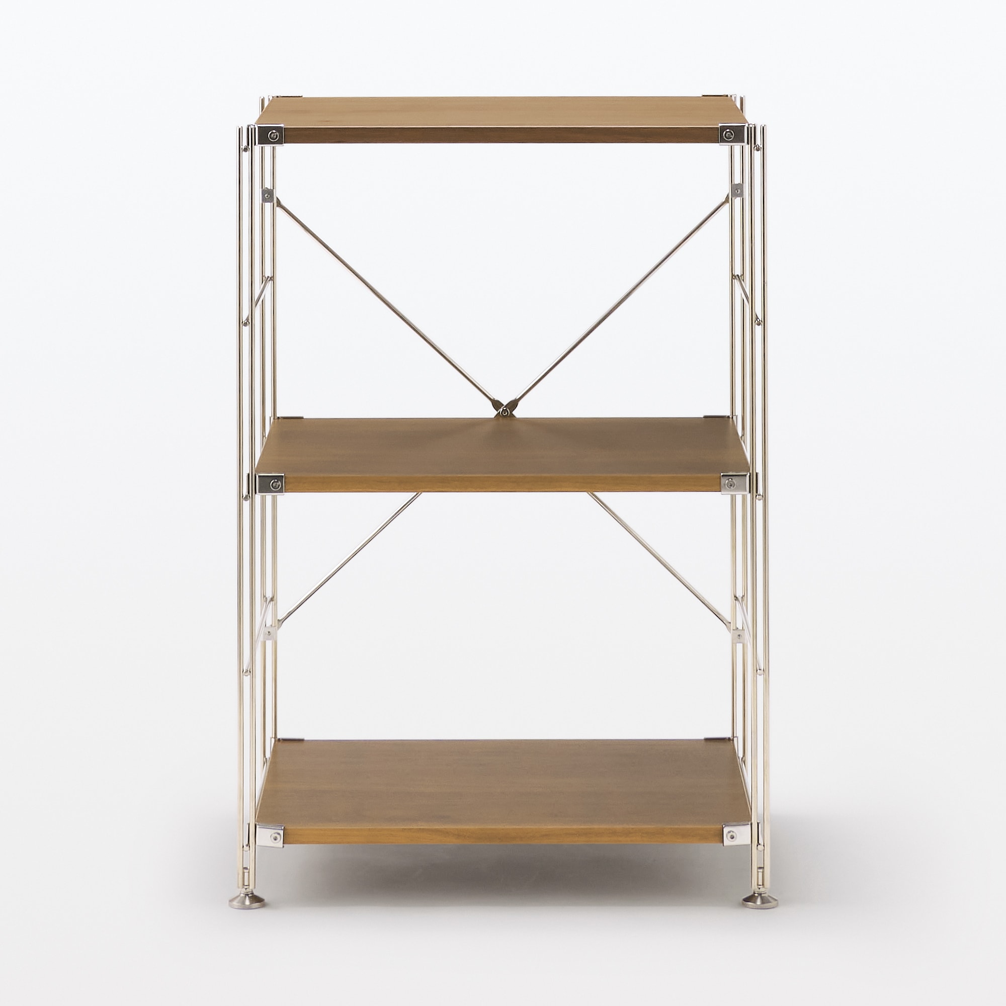 ステンレスユニットシェルフ　ウォールナット材棚セット　小