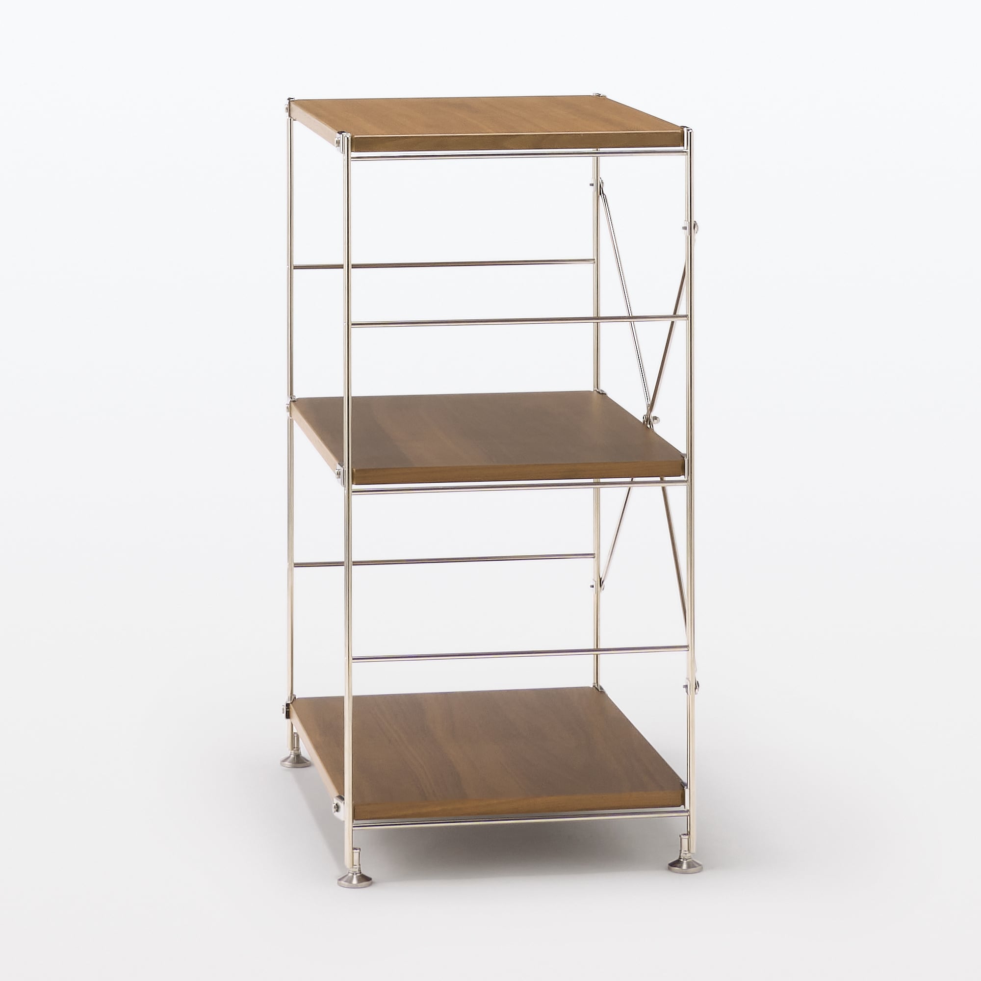 ステンレスユニットシェルフ　ウォールナット材棚セット　小