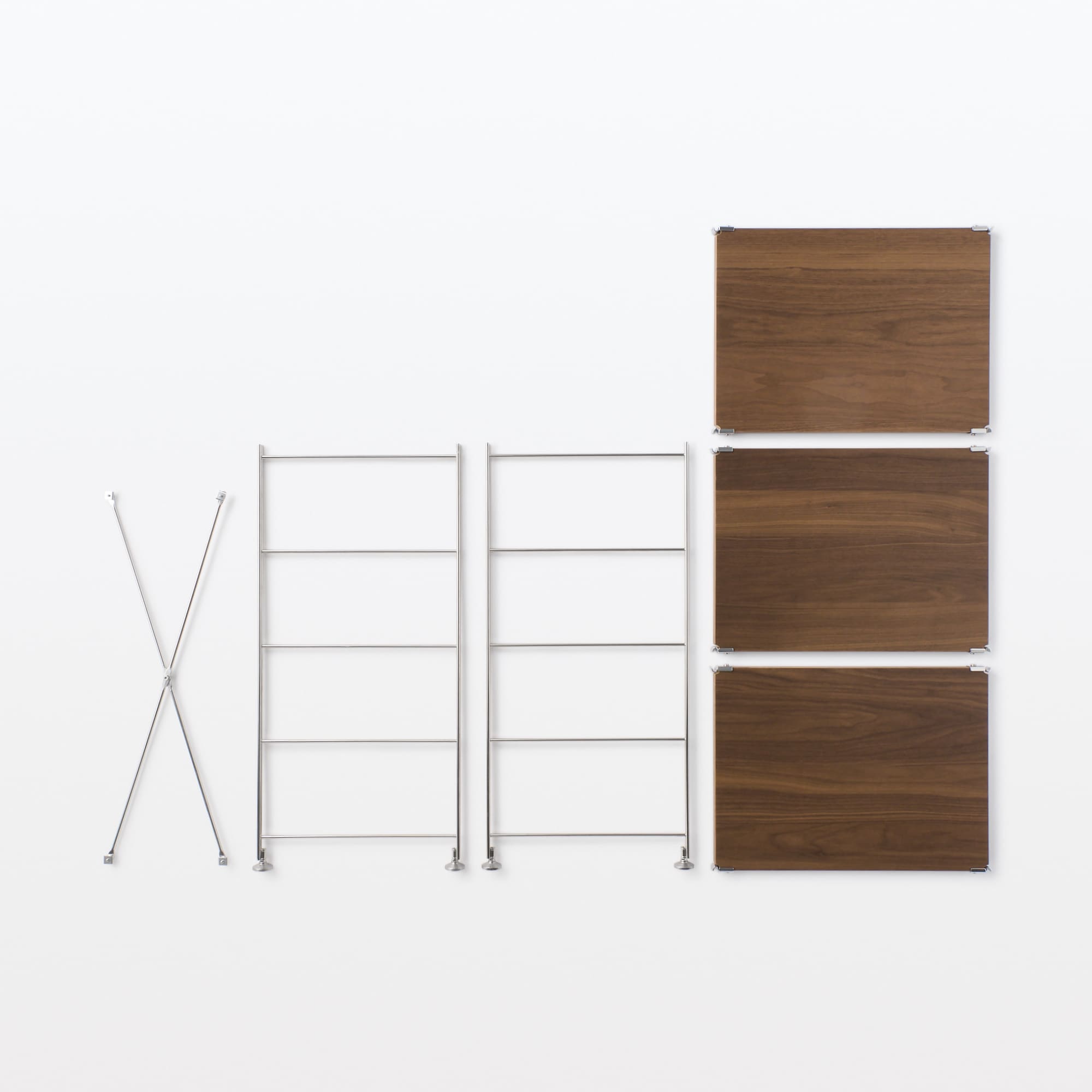 ステンレスユニットシェルフ　ウォールナット材棚セット　小