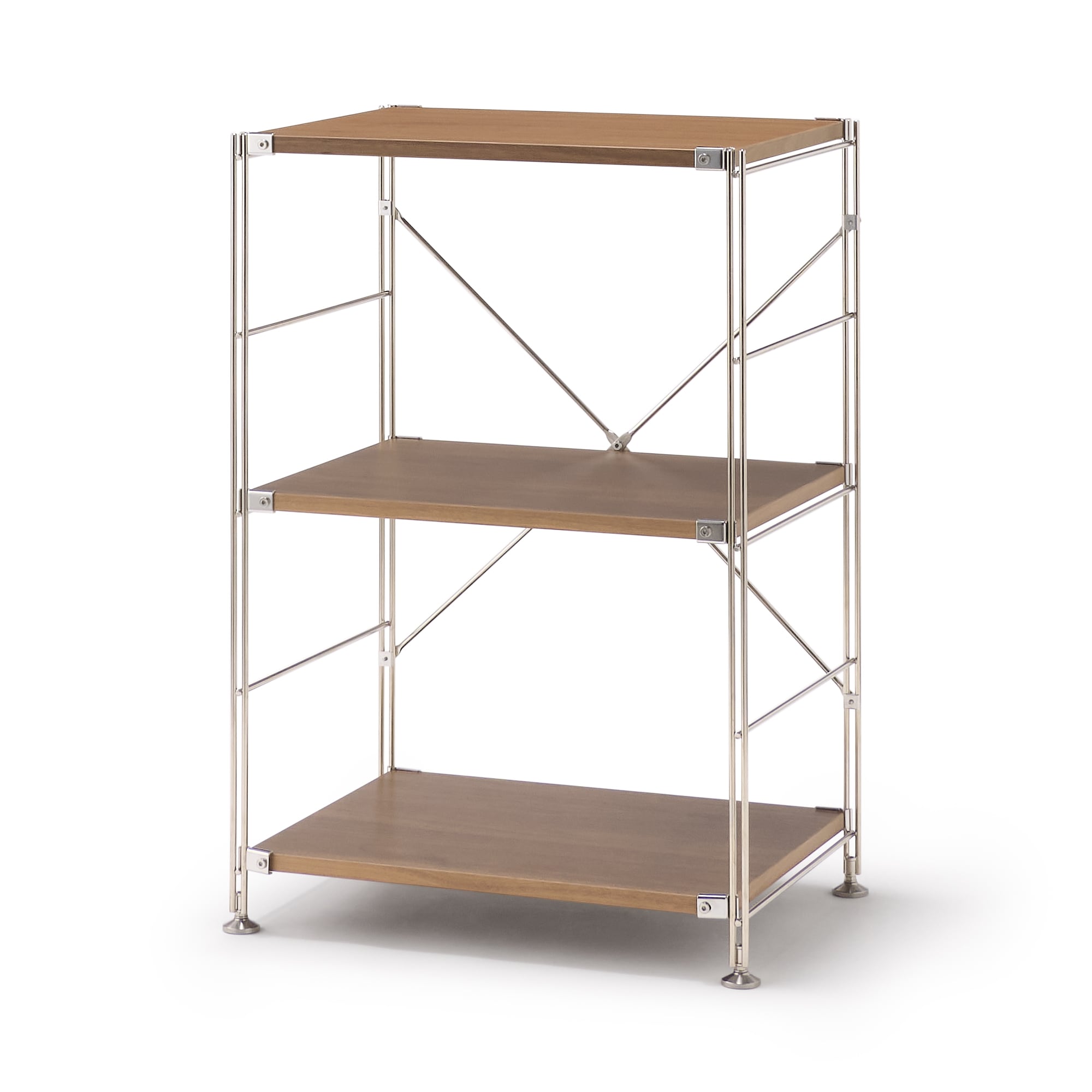 ステンレスユニットシェルフ　ウォールナット材棚セット　小