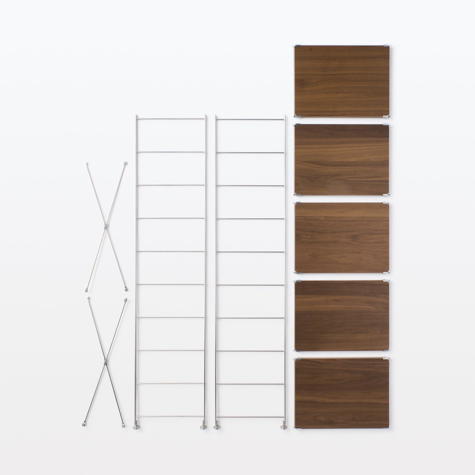 ステンレスユニットシェルフ　ウォールナット材棚セット　大