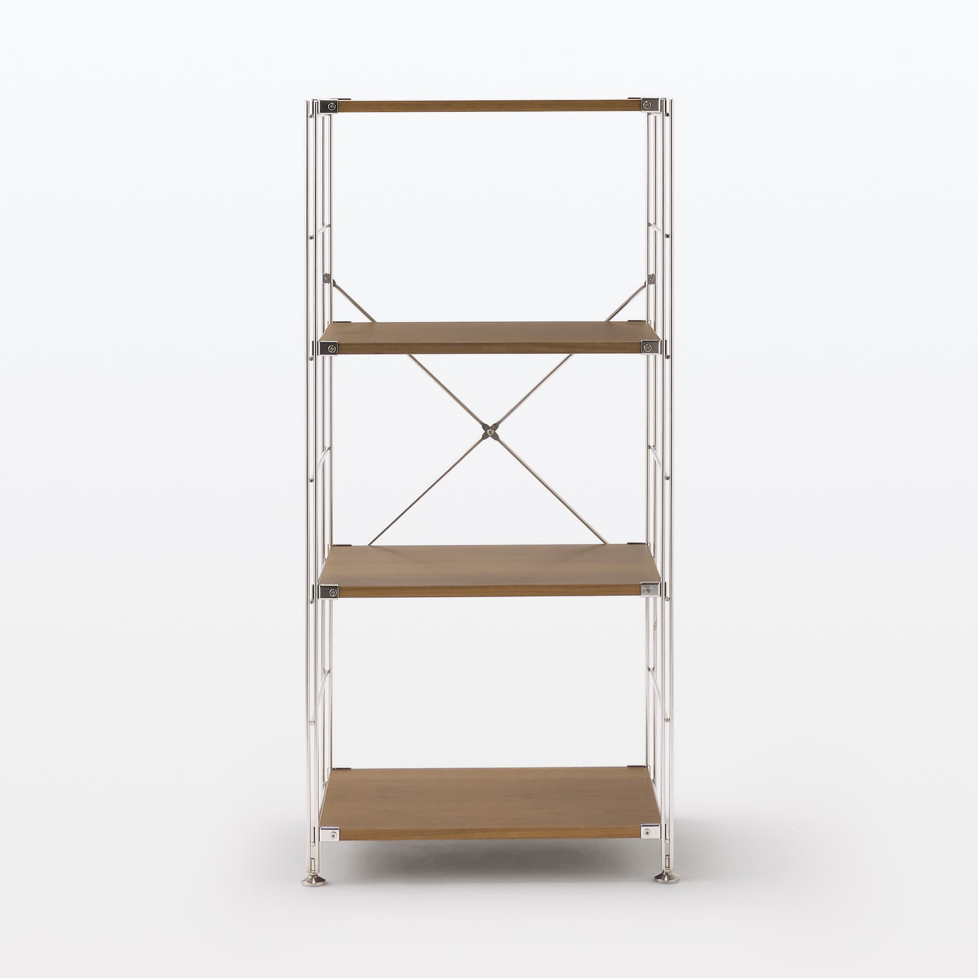 ステンレスユニットシェルフ　ウォールナット材棚セット　中