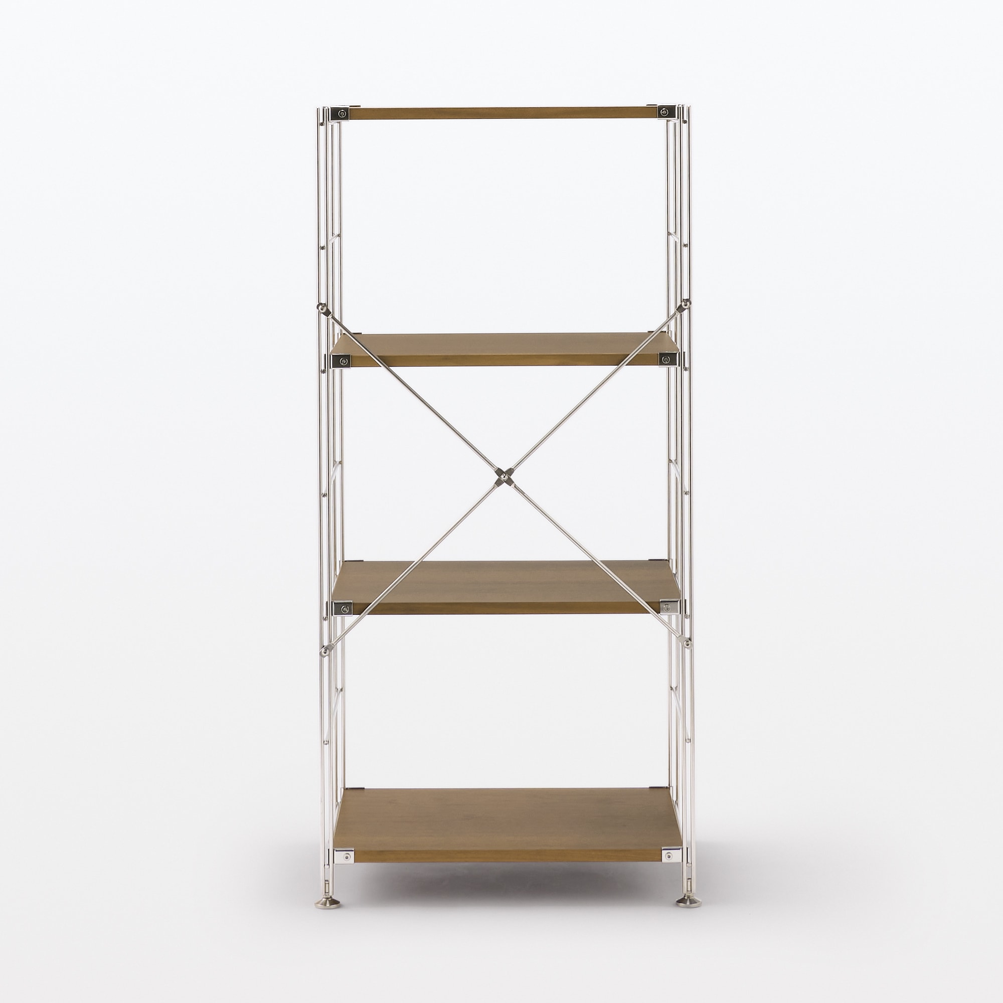 ステンレスユニットシェルフ　ウォールナット材棚セット　中