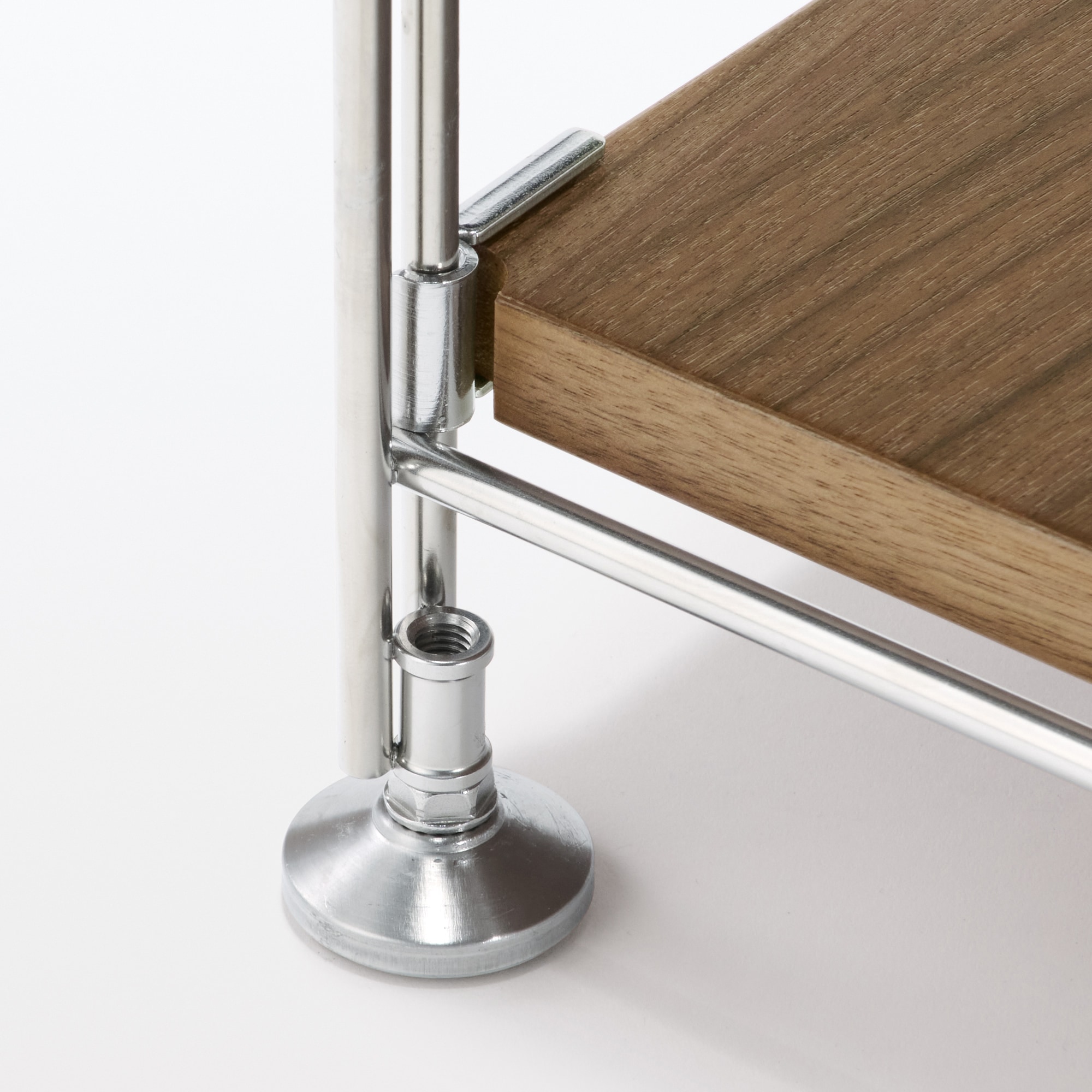 ステンレスユニットシェルフ　ウォールナット材棚セット　中