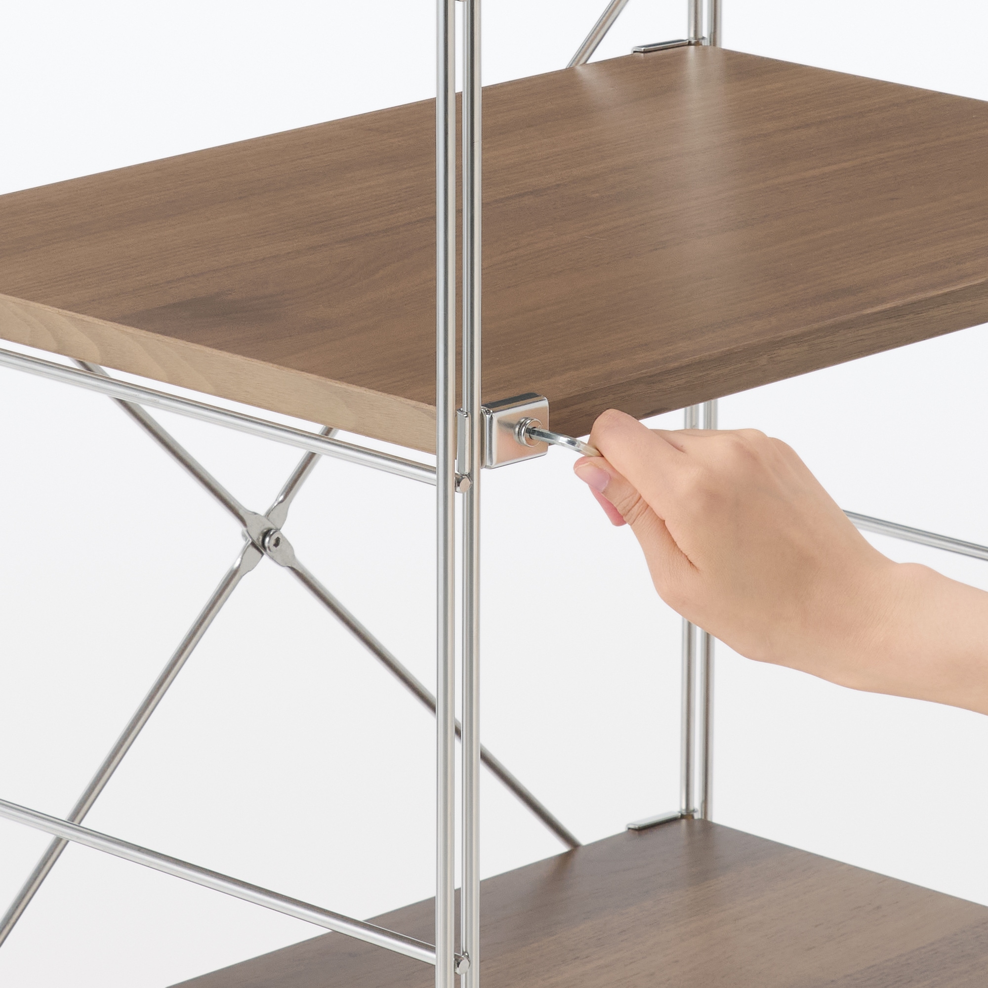 ステンレスユニットシェルフ　ウォールナット材棚セット　中