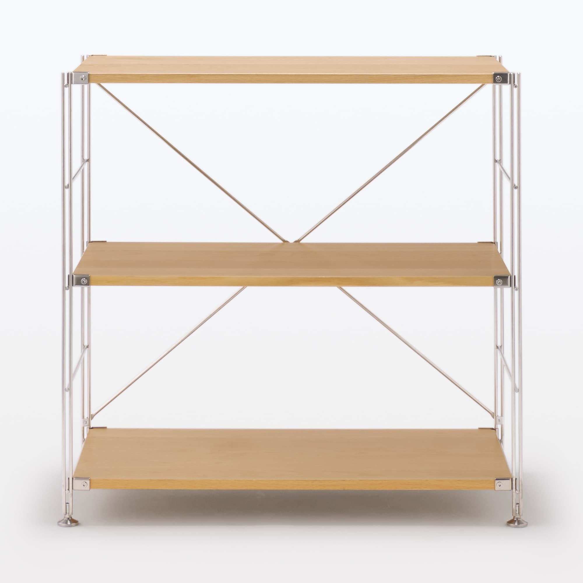 ステンレスユニットシェルフ　オーク材棚セット　ワイド　小