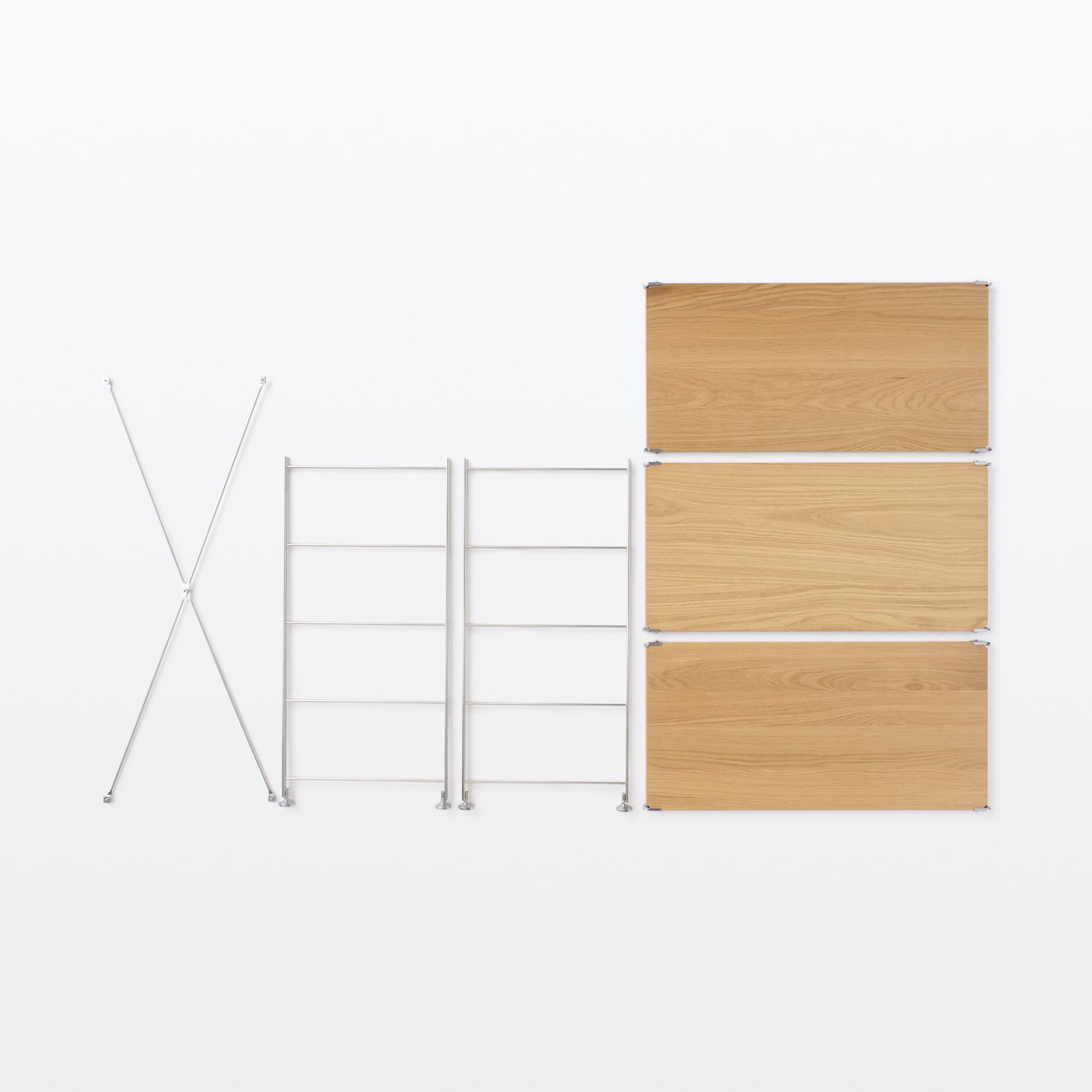 ステンレスユニットシェルフ　オーク材棚セット　ワイド　小