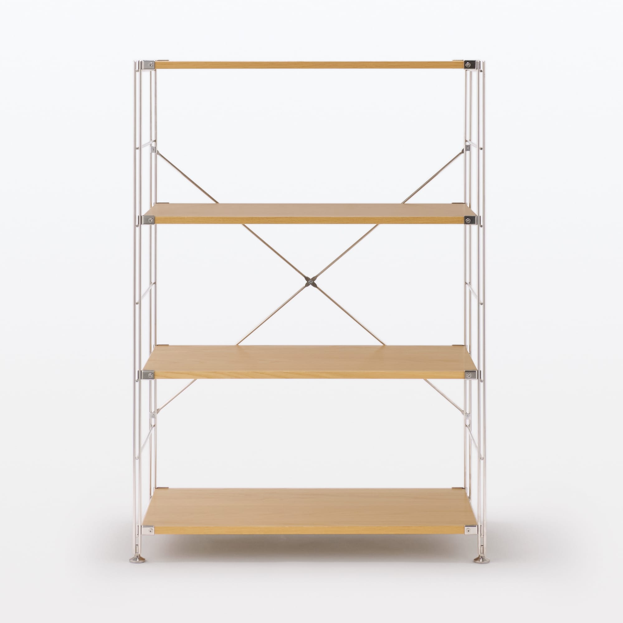 ステンレスユニットシェルフ　オーク材棚セット　ワイド　中